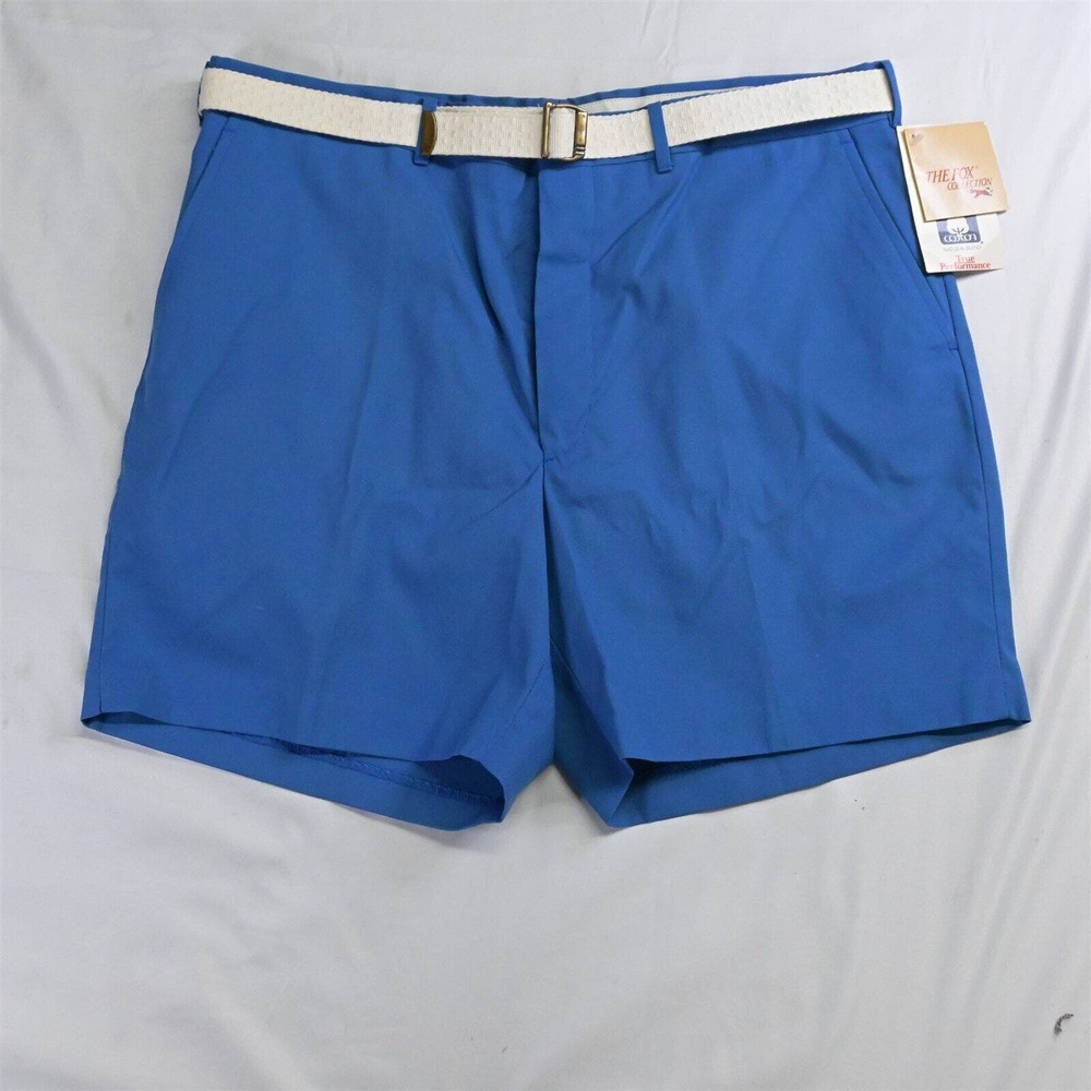 Deadstock Vtg The Fox Collection‎ 38 x 6" Blue Belted Thighs Out Chino Shorts